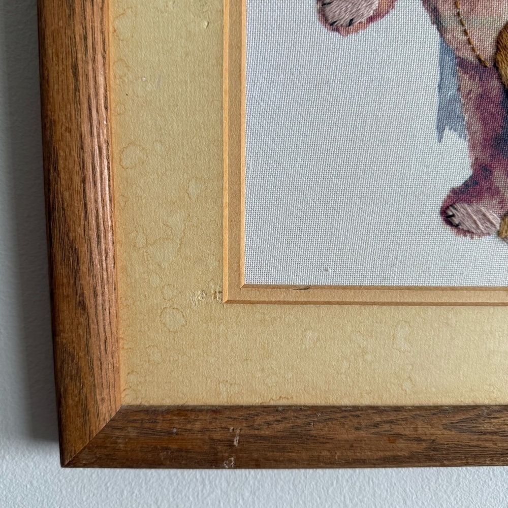 Vintage Embroidery Nursery Baby Art Wooden Framed Kid With Teddy Bear 16x20” - Picture 4 of 9